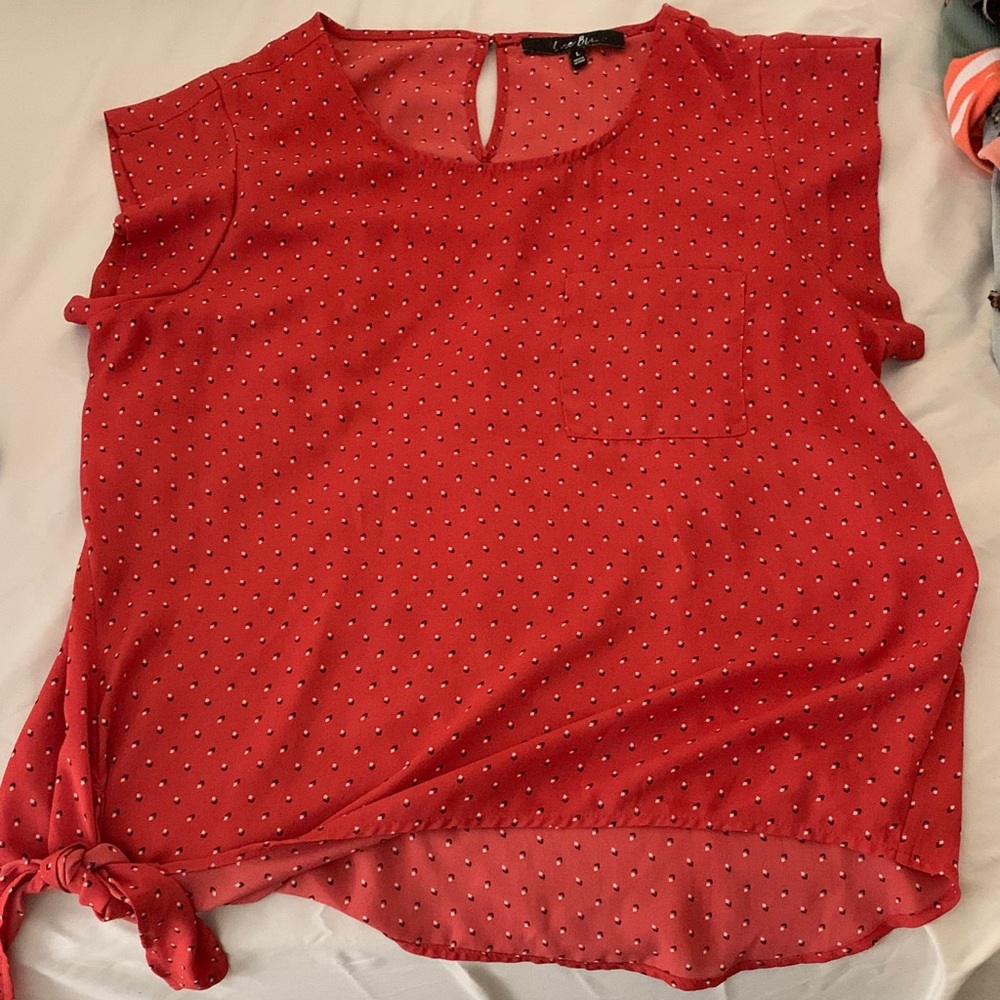 Alice Blue Red Polka Dot Blouse with Side Knot